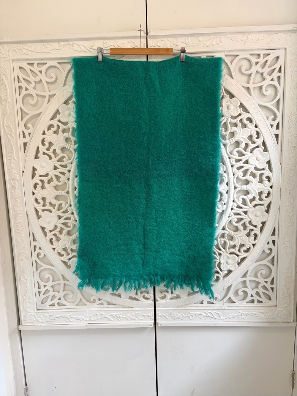 Vintage Hudson's Bay 100% Mohair Scarf Teal Green Made in Scotland